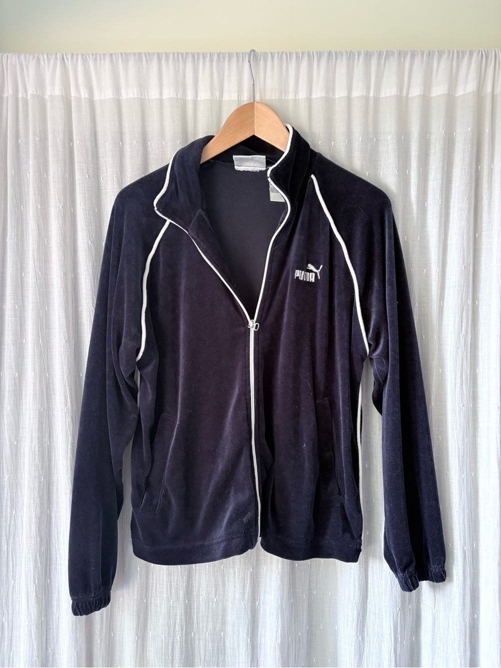 Puma Blue Velour Zip Track Jacket with White Piping